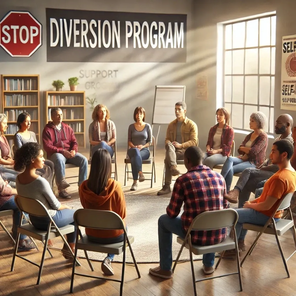 The McLarty Law Firrm in Fort Worth - 2024-10-04 16.26.20 - A photo-realistic image of a diverse support group meeting for a diversion program. The scene includes people of various ages, ethnicities, and background.