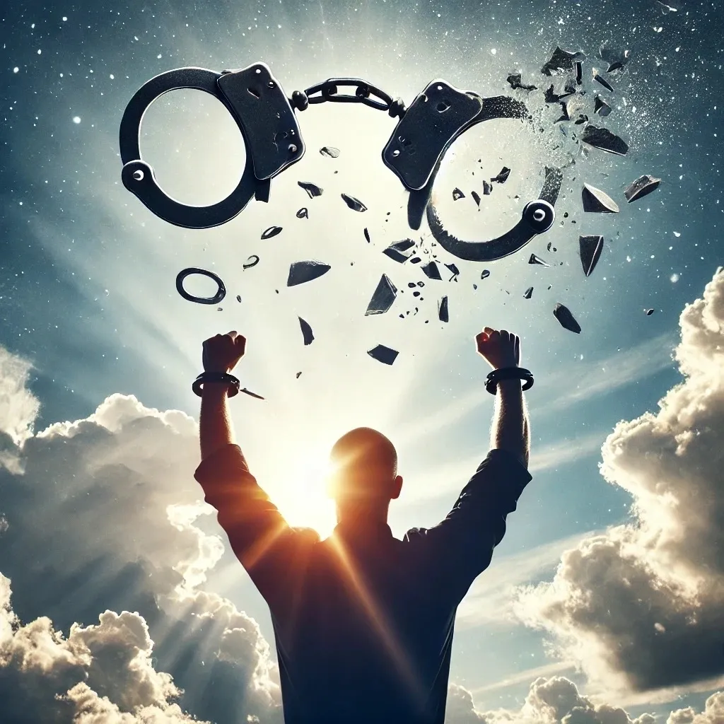 a man with his hands up in joy facing the sun outside as he just went through the probation revocation process with attorney Chelsi McLarty in Fort Worth, and the judge agreed to their plea